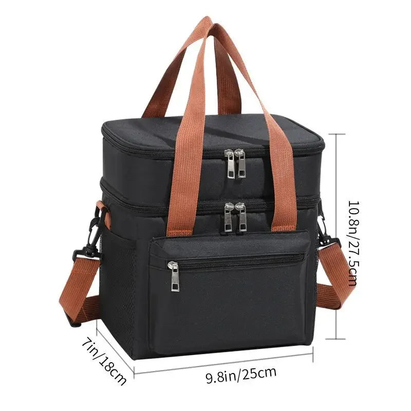 Insulated Lunch Bag - Portable Double-Layer Cooler Tote with Large Capacity and Crossbody Strap for Food Storage, Drinks & Meals - Tulique