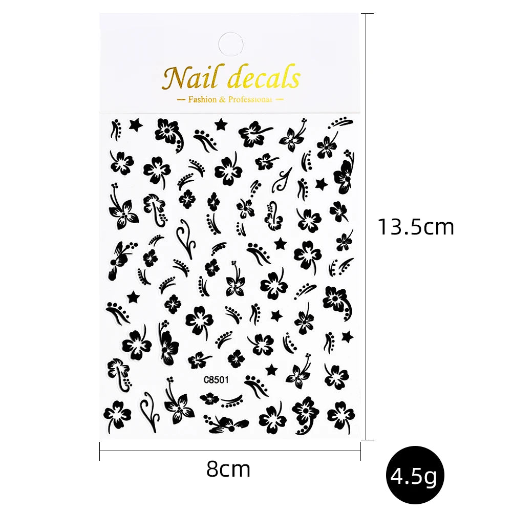 Luxury Bronzing Hibiscus Nail Stickers - Gold & Silver Floral Decals