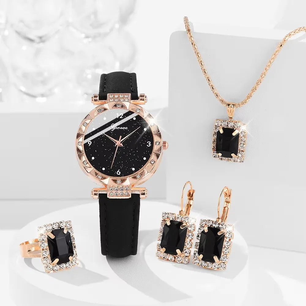 Luxury Rhinestone Women's Quartz Watch Set - Elegant Bracelet Gift