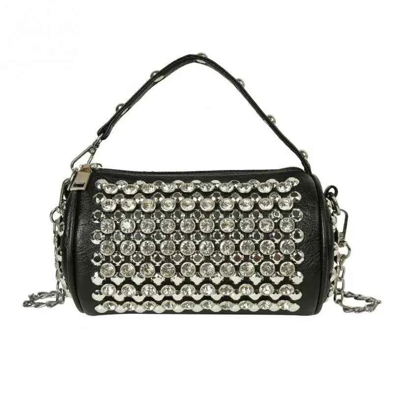 Elegant Cylindrical Shoulder Bag - Luxury Studded Design