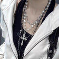 Elegant Baroque Pearl Choker - Multi Layer Cross Necklace