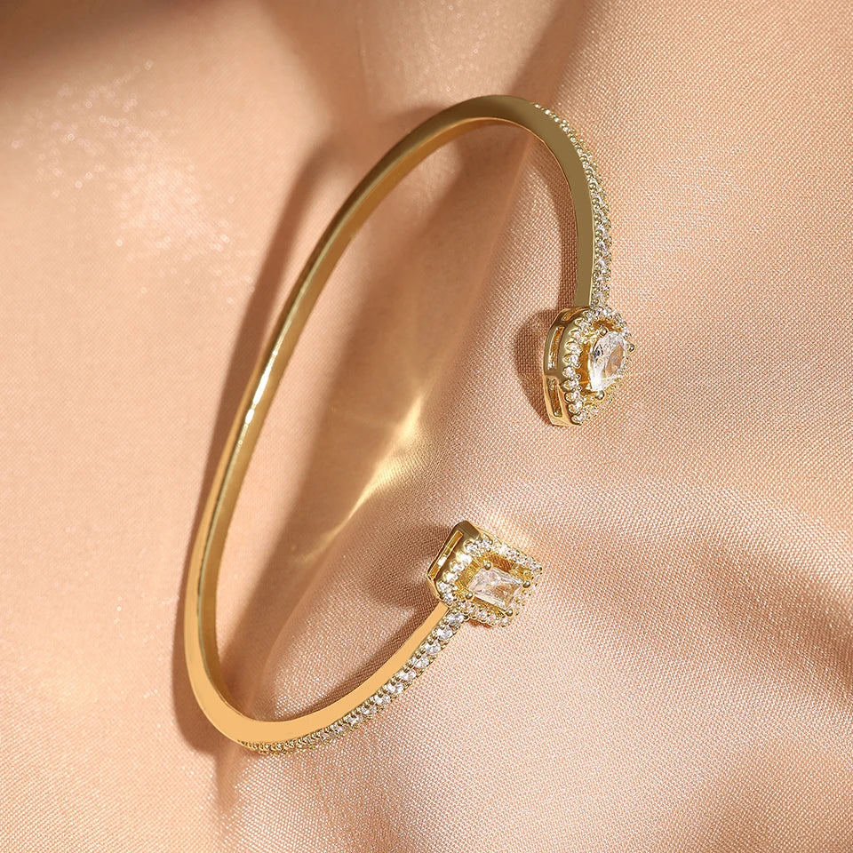 Elegant Gold Cuff Bangle - Cubic Zirconia Bracelets