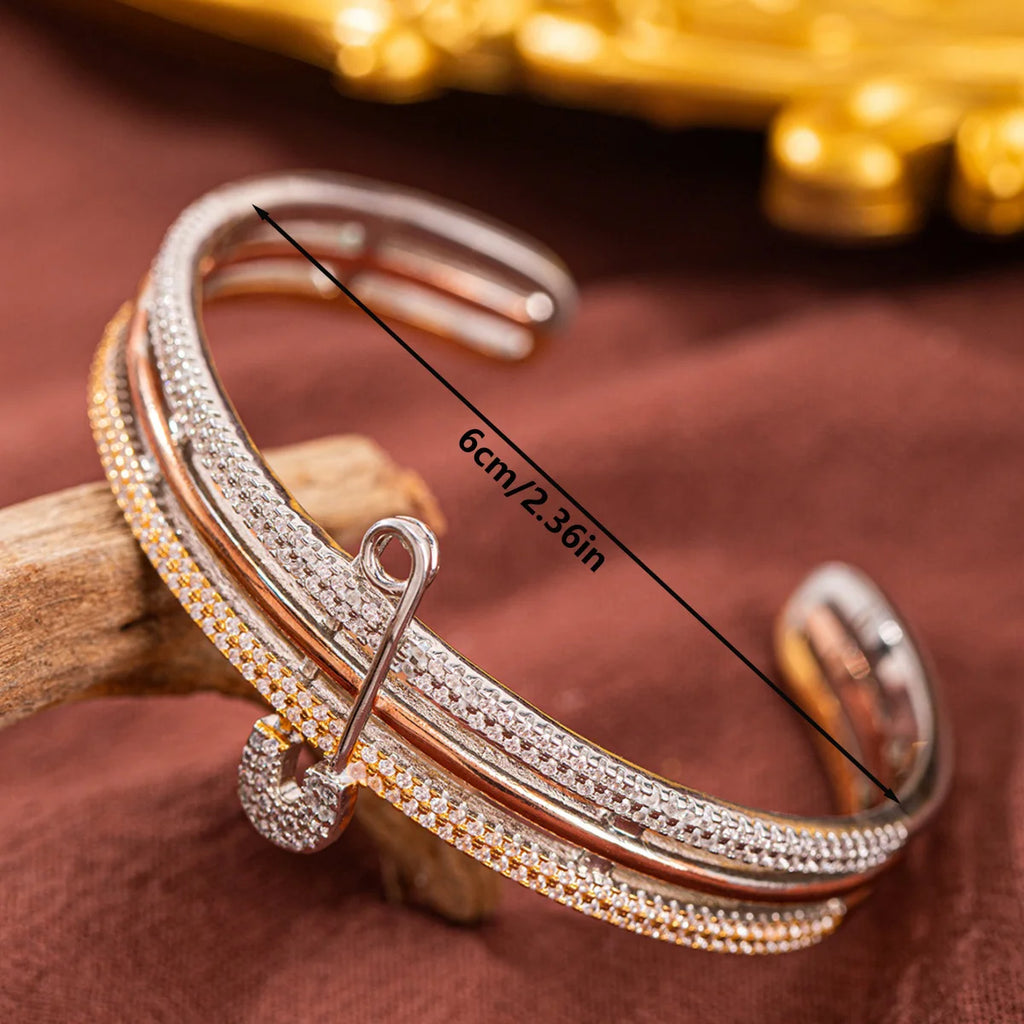 Elegant Copper Bangle Bracelet - Unique Safety Pin Design