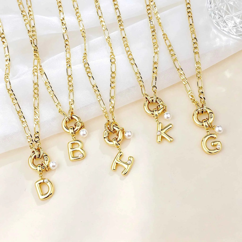 Luxury Initial Letter Pearl Necklace - Chunky Pendant Choker
