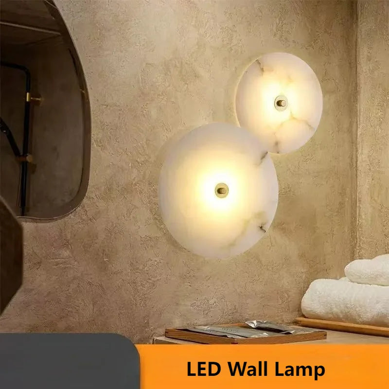 Luxury Marble LED Wall Lamp - Round Copper Sconce