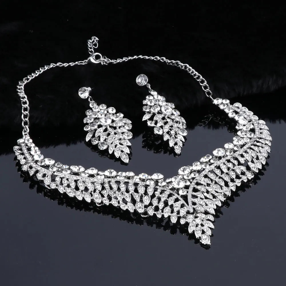 Elegant Crystal Jewelry Set - Rhinestone Necklace & Earrings