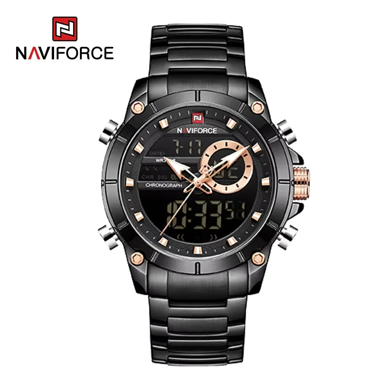 Luxury Men's Quartz Watch - Waterproof Steel Dual Display
