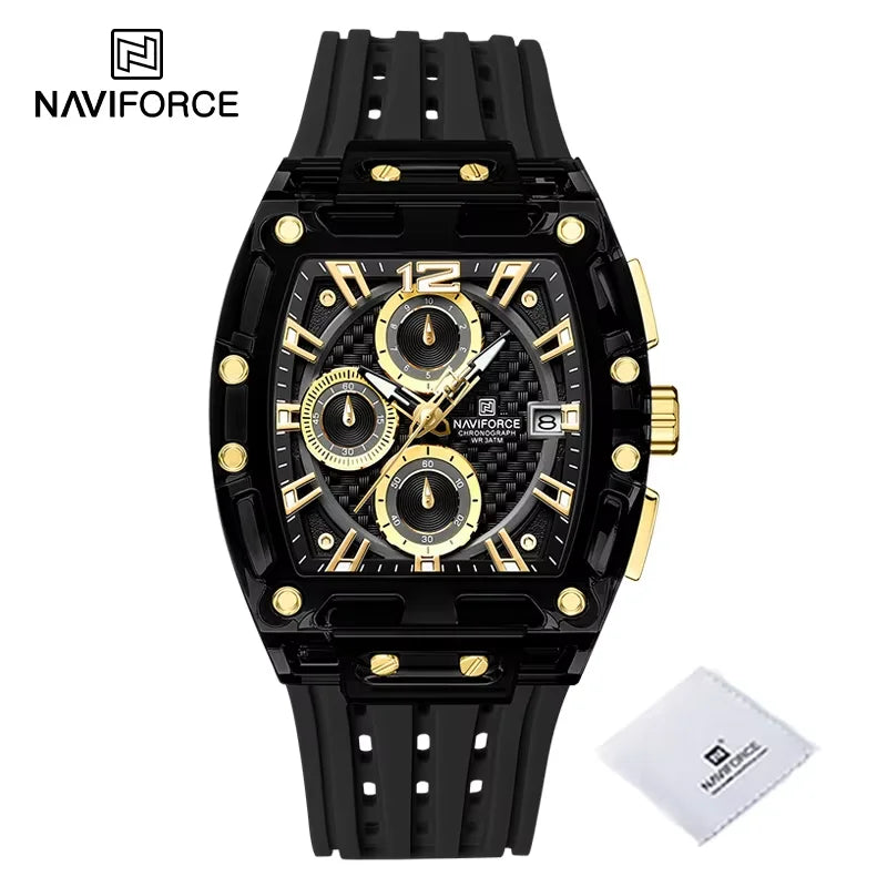 New NAVIFORCE Men's Quartz Multifunction Watches Fashion Sports Chronograph 5ATM Waterproof Silicone Band Casual Man Wrist Watch - Tulique