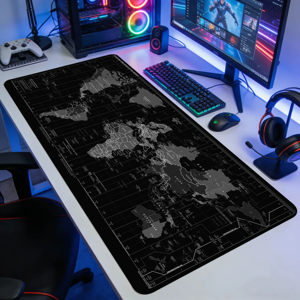 Large Map Mouse Pad - high-definition world map design on a black anti-slip rubber base