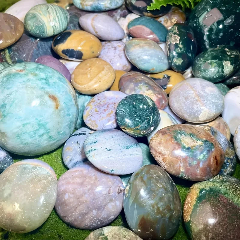 Premium Ocean Jasper Palm Stone - Smooth Polished Marbled Gem