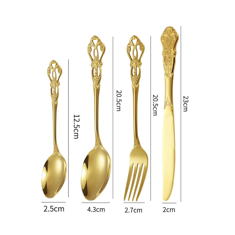 Elegant European Relief Flatware Set - Stainless Steel Tableware