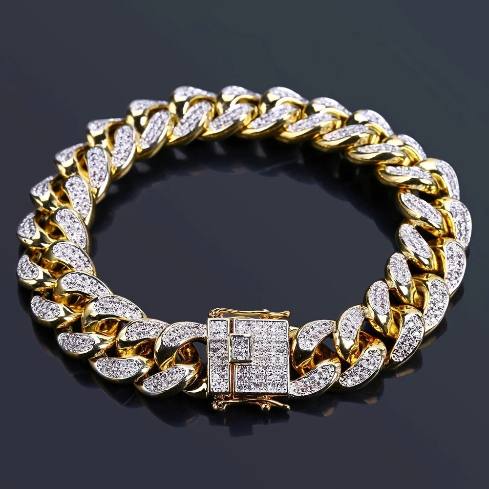Premium Men's Cuban Link Bracelet - Iced Out Crystal Bling