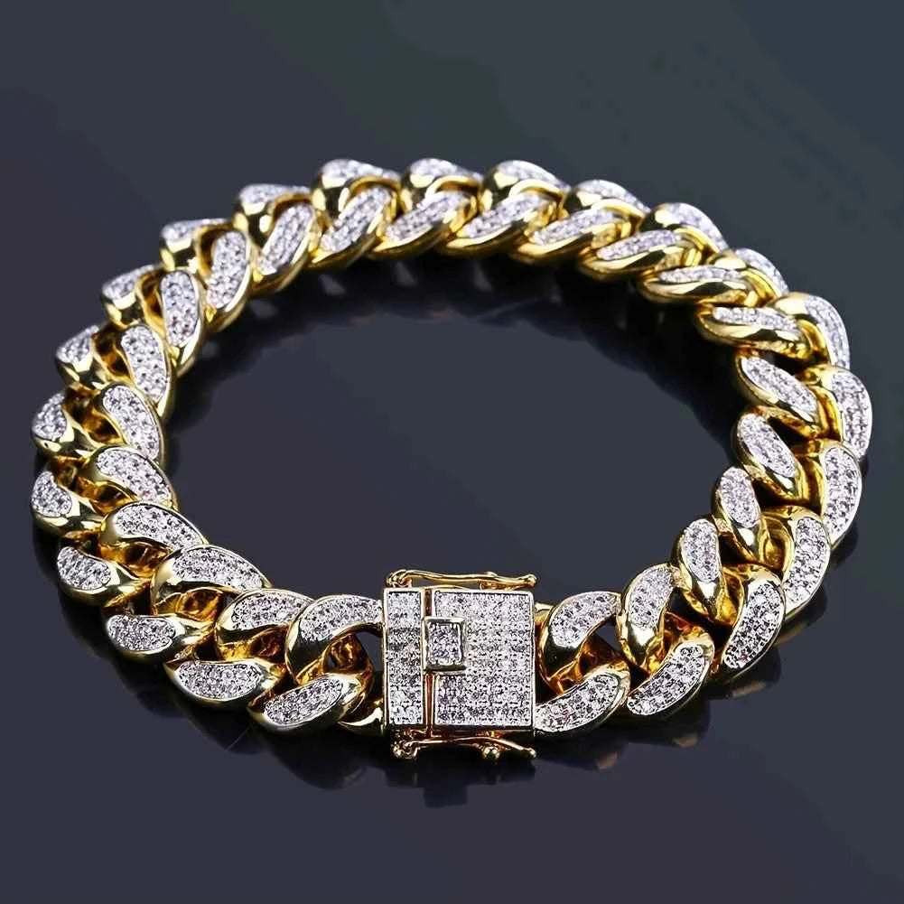 Luxury Cuban Link Chain Bracelet - Paved Crystal Hip-Hop Jewelry