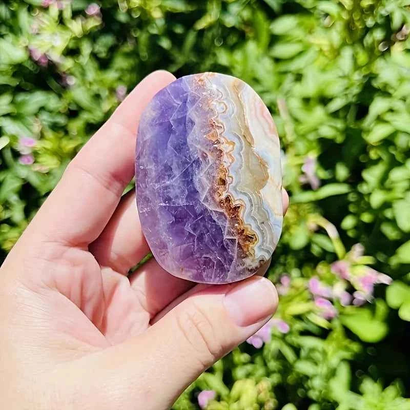 1pc amethyst lace agate palm stoneoice for decoration and holiday gifting crafted