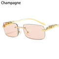 Luxury Rimless Square Sunglasses - Designer Metal Leopard Shade
