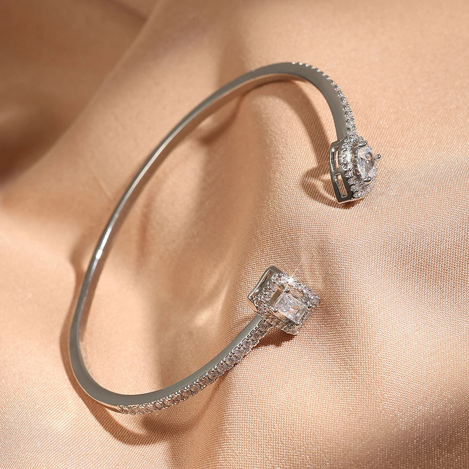 Elegant Gold Cuff Bangle - Cubic Zirconia Bracelets
