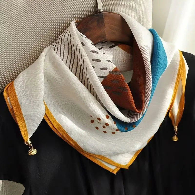 Luxury Silk Square Scarf - Magnetic Buckle & Print