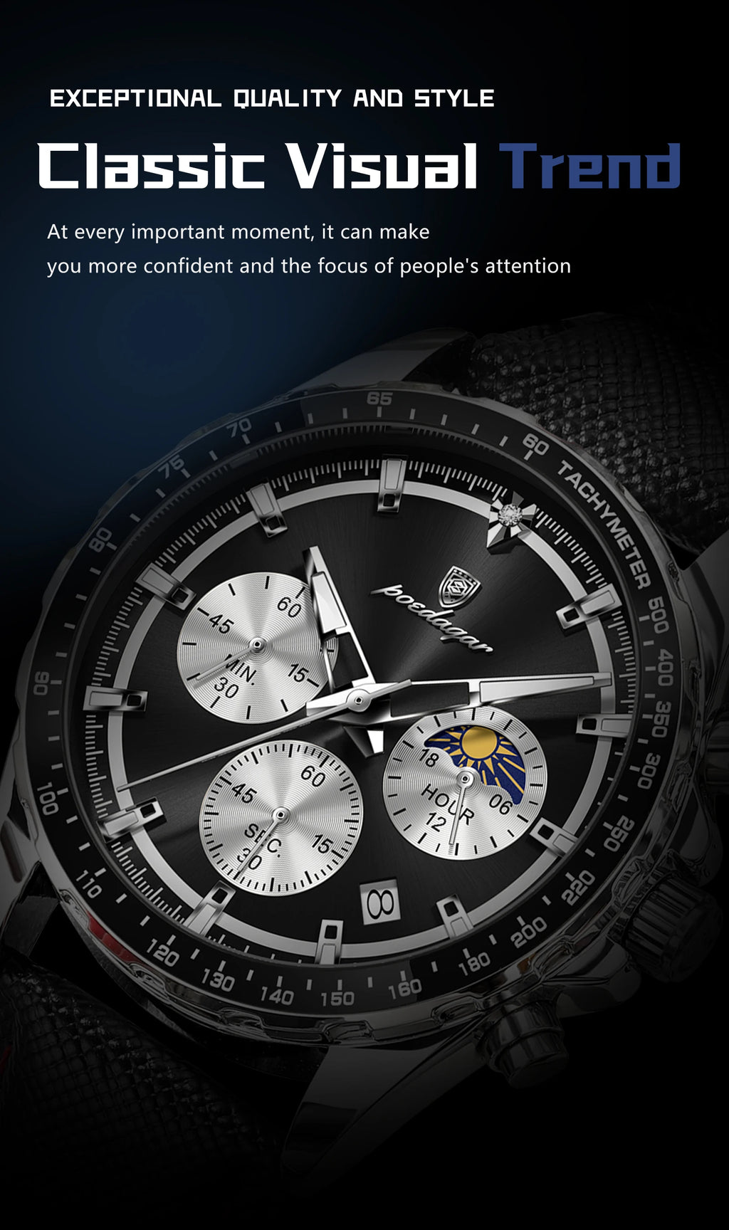 Premium Men's Leather Chronograph Watch - Luminous & Waterproof