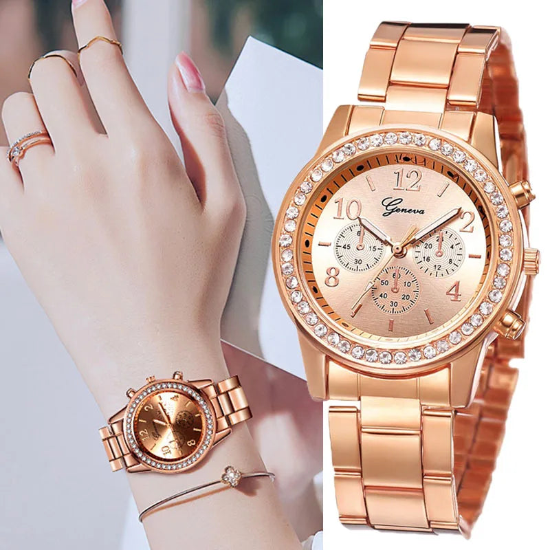 Elegant Ladies Rose Gold Watch - Stainless Steel Bracelet