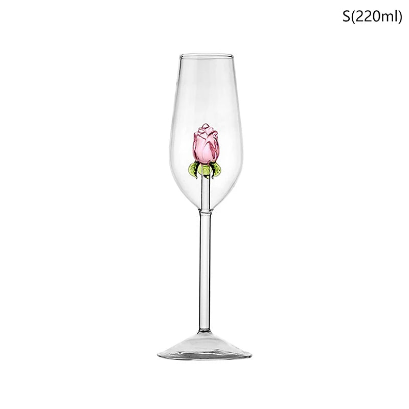 Elegant 3D Rose Wine Glass - Premium Stemware Collection