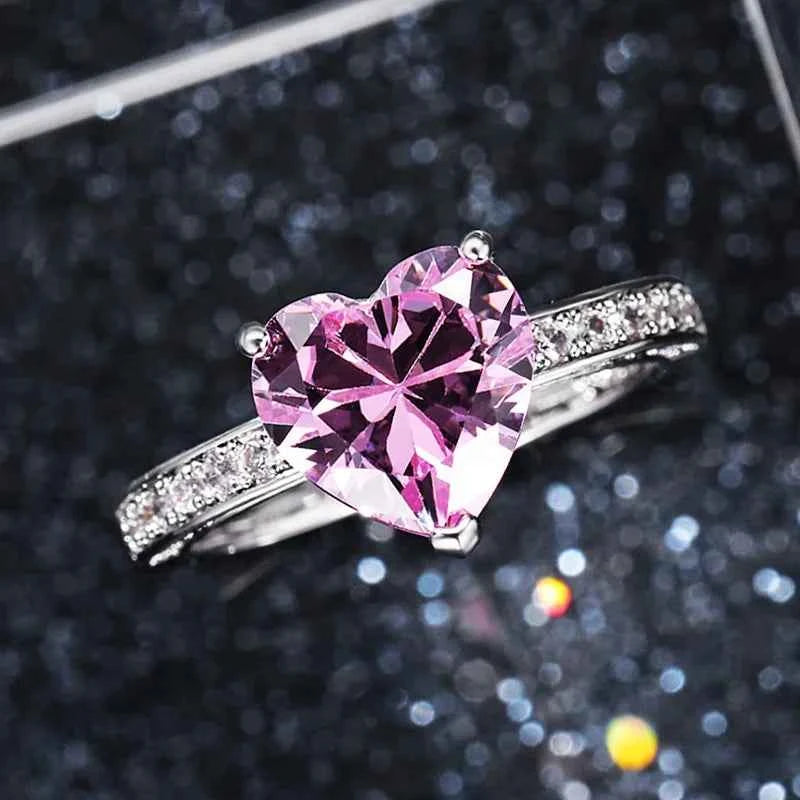 Luxury Heart Engagement Ring - Brilliant Pink CZ Solitaire