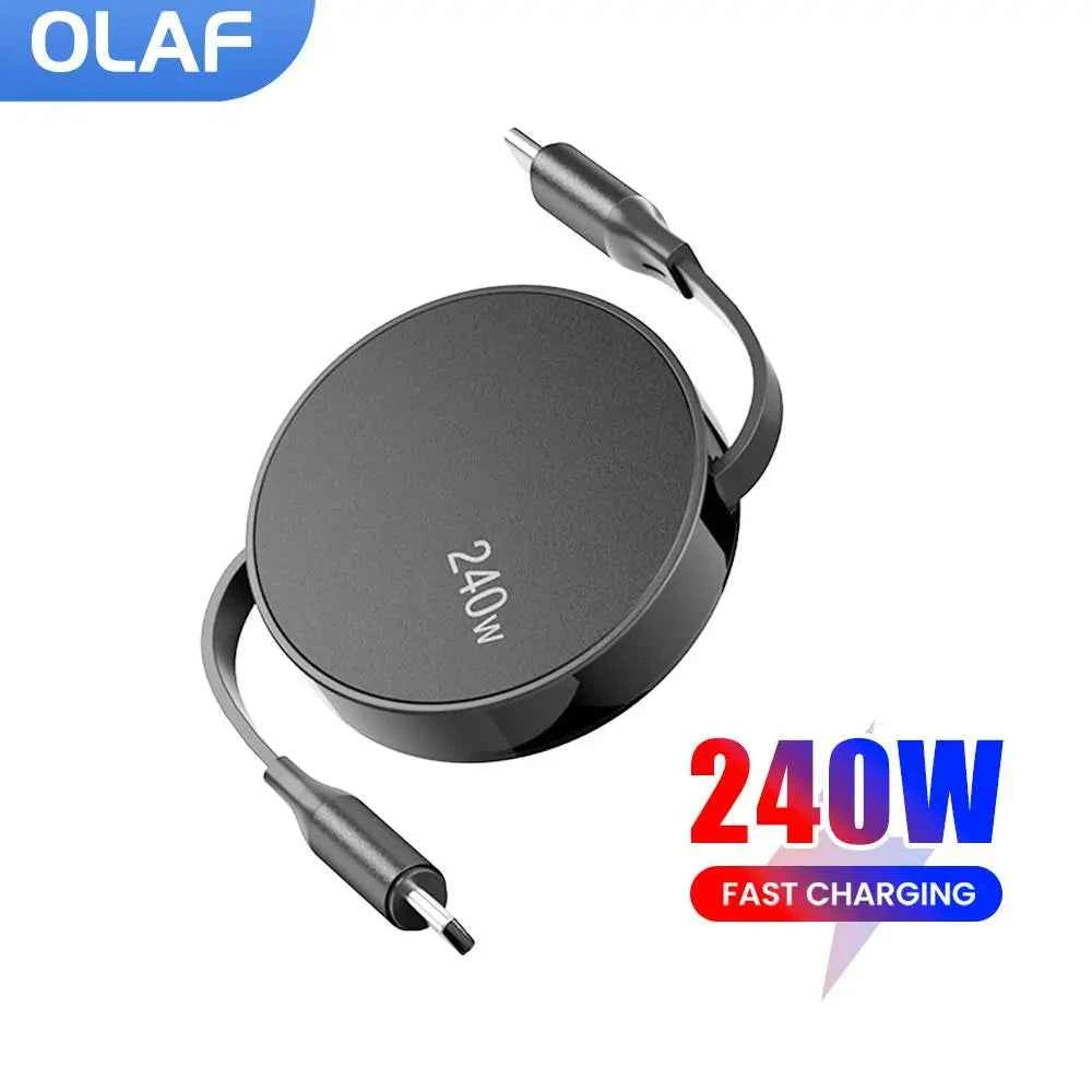 Retractable 240W USB C to USB C Fast Charging Cable - Premium PD Data Cord
