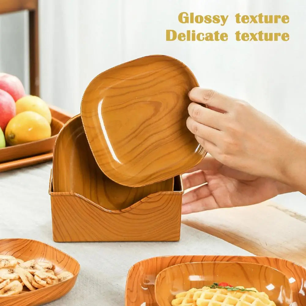 Elegant Wood Grain Square Plate - Japanese Style Dinnerware