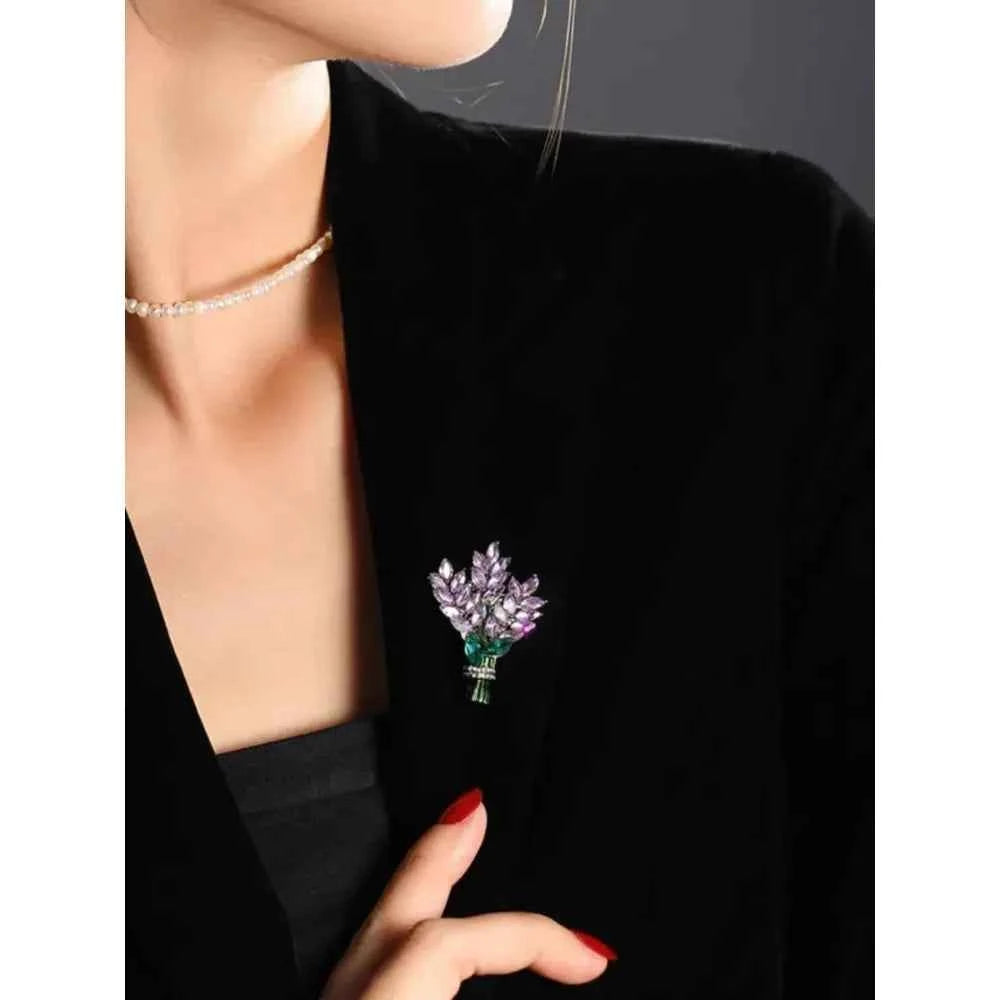 Elegant Purple Lavender Brooch - Crystal Rhinestone Pin