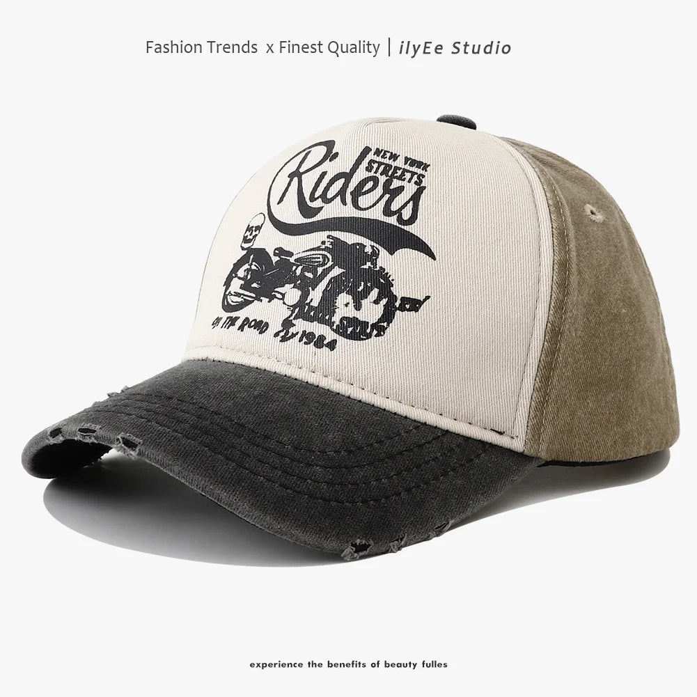 New Washed Cotton Baseball Cap for Women Men Adjustable Snapback Hats Motorcycle Print Hip Hop Dad Hat Men's Summer Cap - Tulique