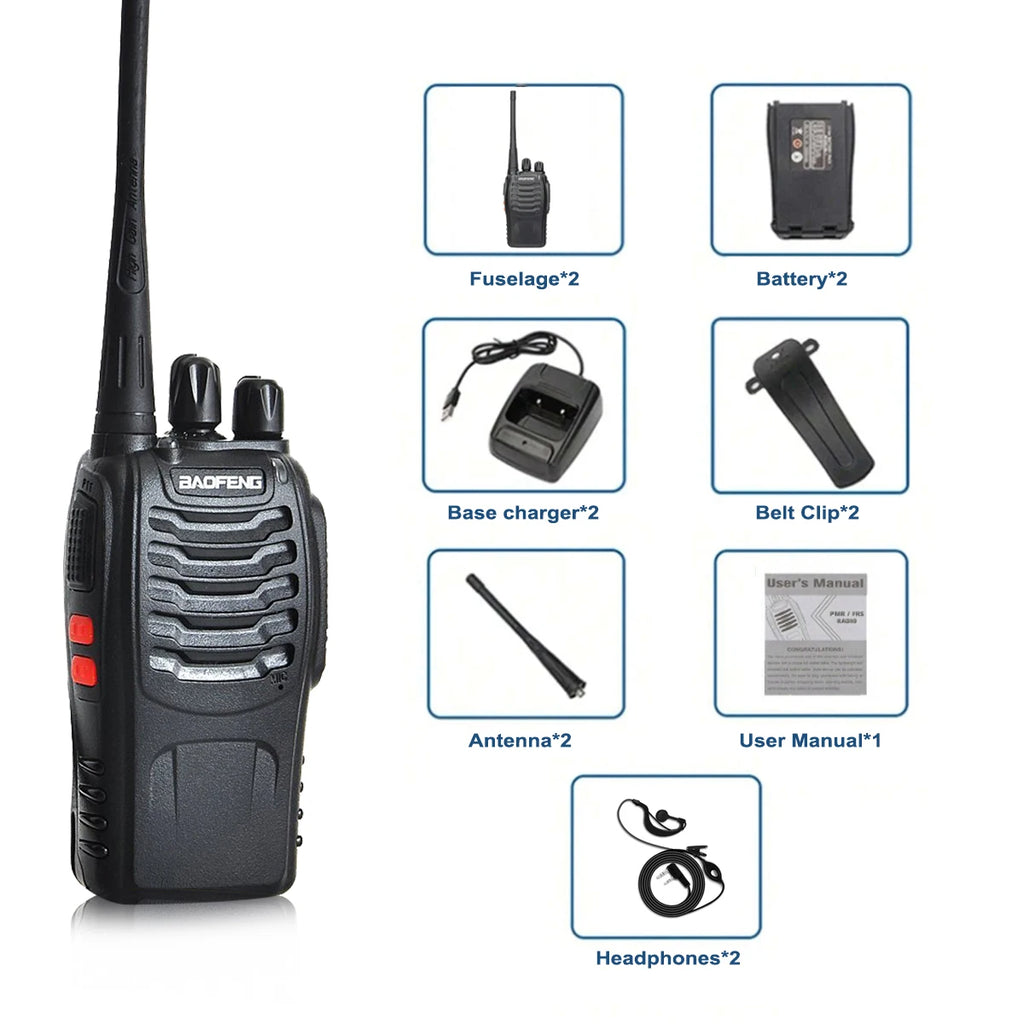 Professional PMR Walkie Talkie 2-Pack - 16 Channel UHF Two Way Radio