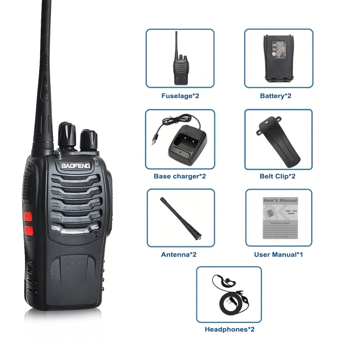 Professional PMR Walkie Talkie 2-Pack - 16 Channel UHF Two Way Radio