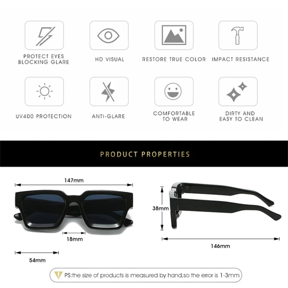 Designer Square Frame Sunglasses - UV400 Retro Shades