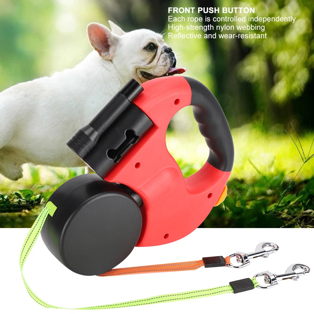 Pet Product Pet Walking  Automatic Extendable Flexible Dog Cat Traction Rope Dual Headed Hand Holding with LED Light