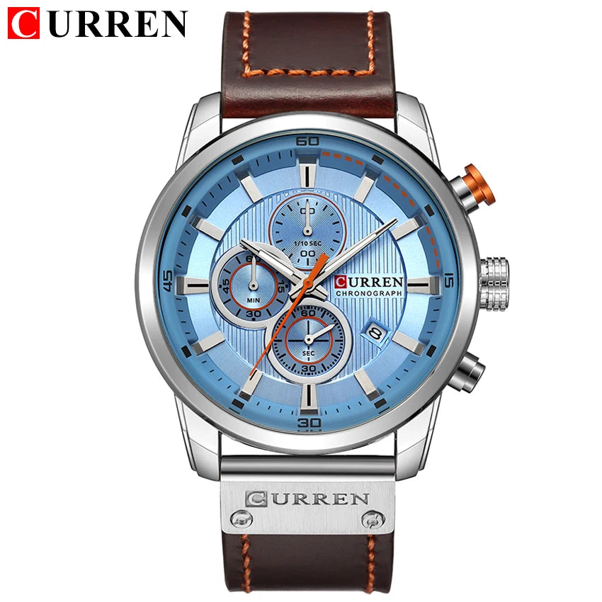 Luxury Men's Quartz Chronograph Watch - Leather Strap