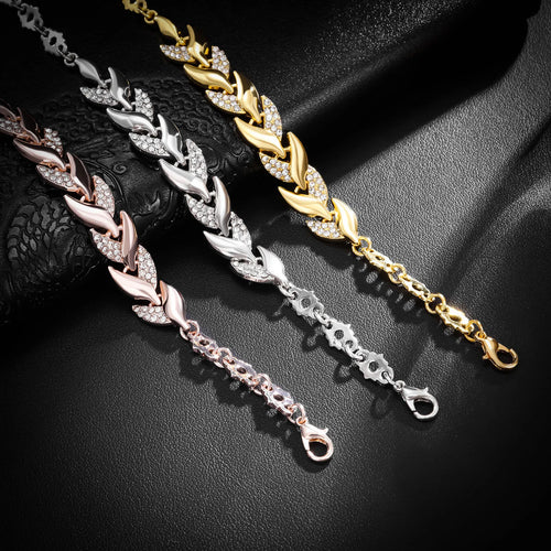 Elegant Braided Leaf Bracelet - Crystal Charm Jewelry