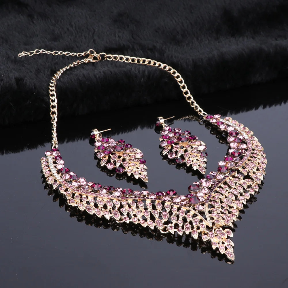 Elegant Crystal Jewelry Set - Rhinestone Necklace & Earrings