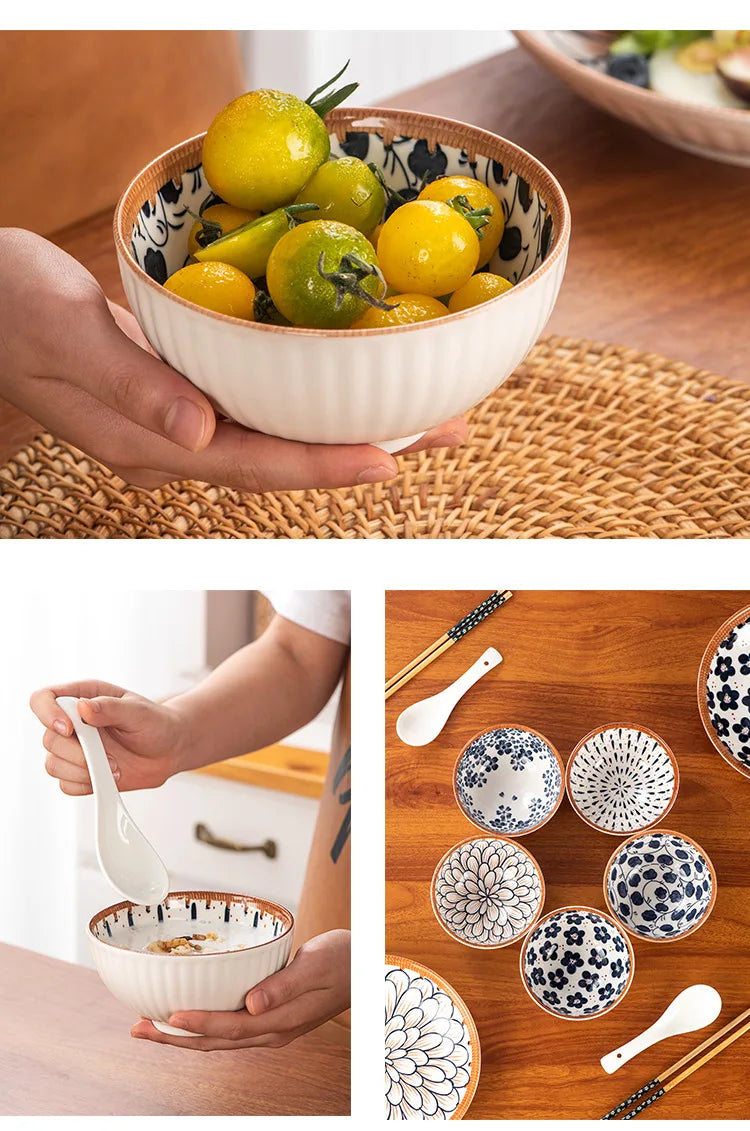 Premium Japanese Ceramic Bowls - Cute Underglaze Set
