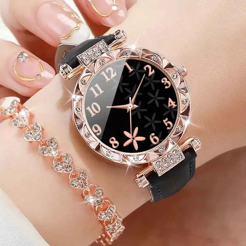 Luxury Women's Watch Set - Floral Quartz Timepiece