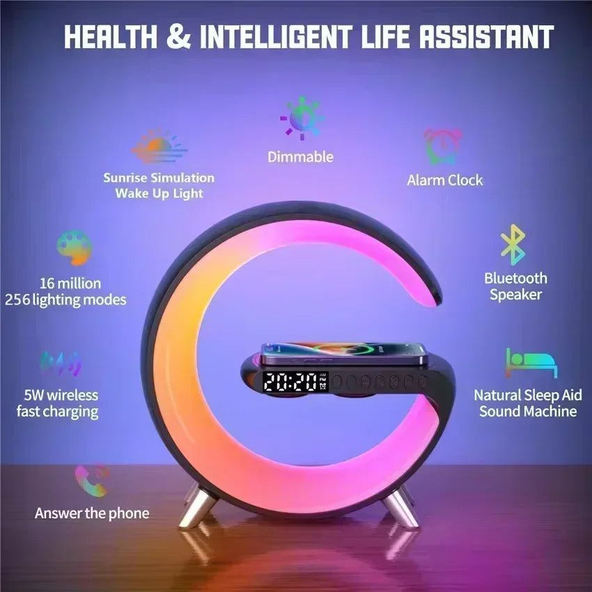 Premium Wireless Charger Desk Lamp with Bluetooth Speaker & RGB Night Light