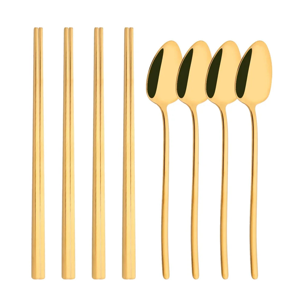 Premium Luxury Stainless Steel Cutlery Set - 8-Piece Korean Dinnerware
