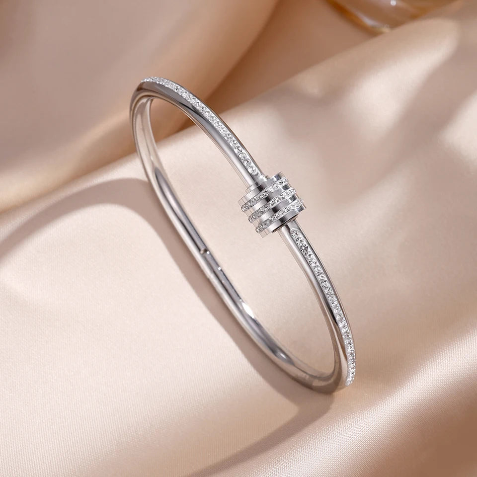 Elegant Stackable Bangles - Sparkling Zirconia Stainless Steel Set