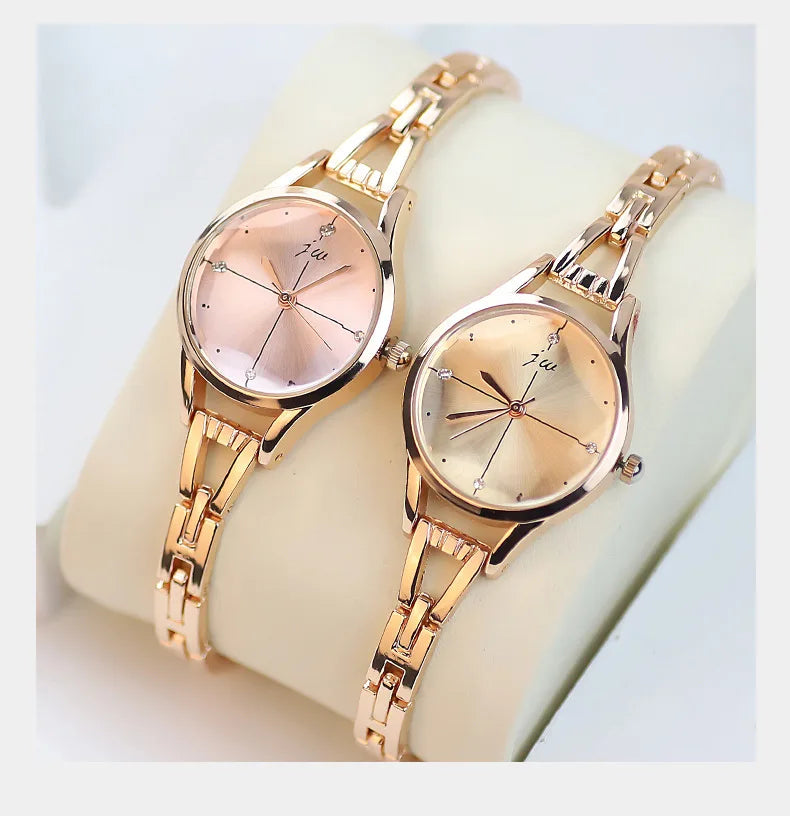 Elegant Ladies Bracelet Watch - Rhinestone Rose Gold Design