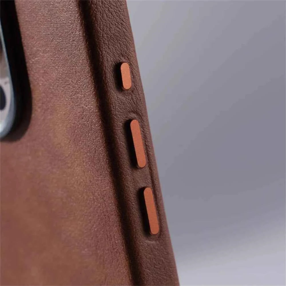 Luxury Retro Leather MagSafe Phone Case with Alloy Lens
