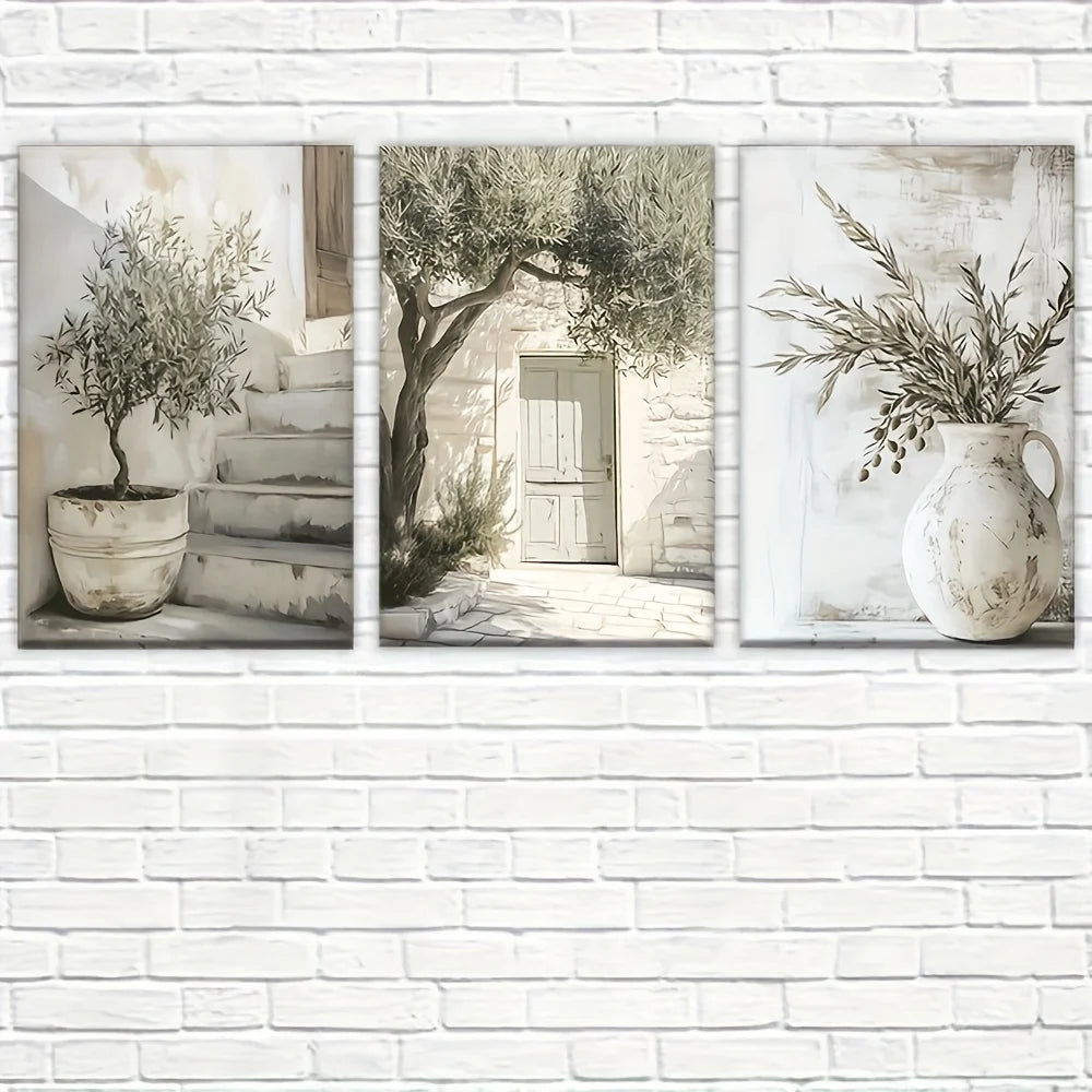Elegant Frameless Olive Tree Canvas - Mediterranean Wall Art