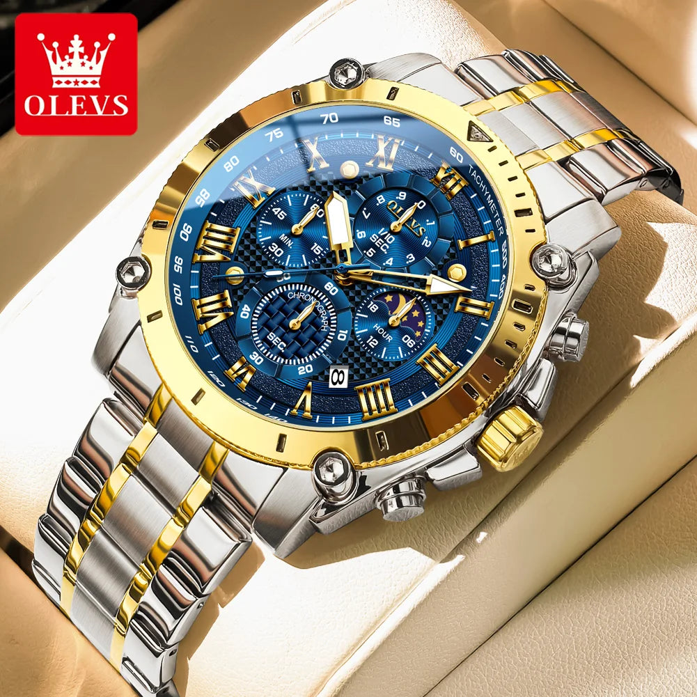OLEVS Watches Man 3689 Multifunctional Sports Quartz Watch 30m Waterproof Luminous Date Mens Watch Original Business Brand - Tulique