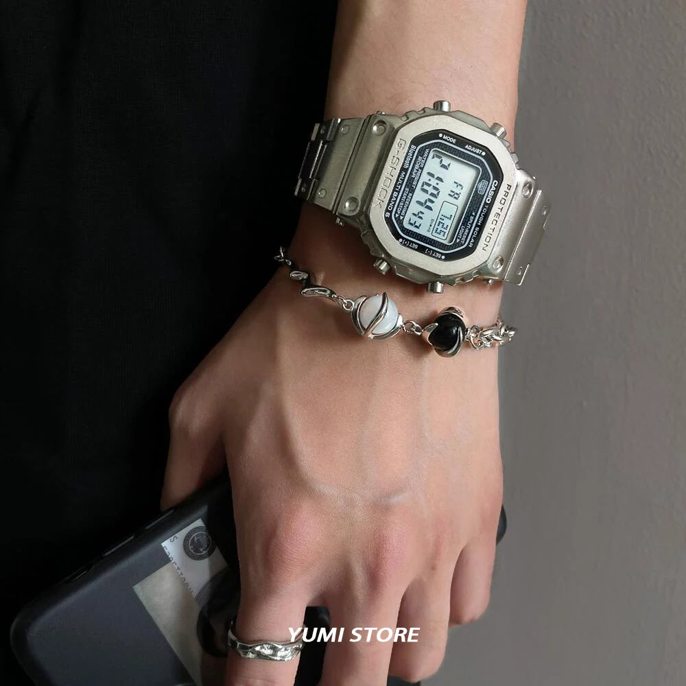 Titanium Steel Couple Bracelet - Black and white stone charm bracelet for men and women