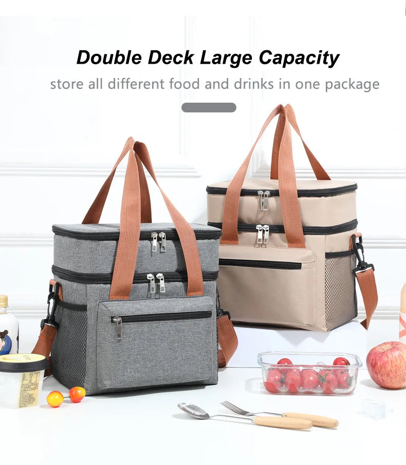 Insulated Lunch Bag - Portable Double-Layer Cooler Tote with Large Capacity and Crossbody Strap for Food Storage, Drinks & Meals - Tulique