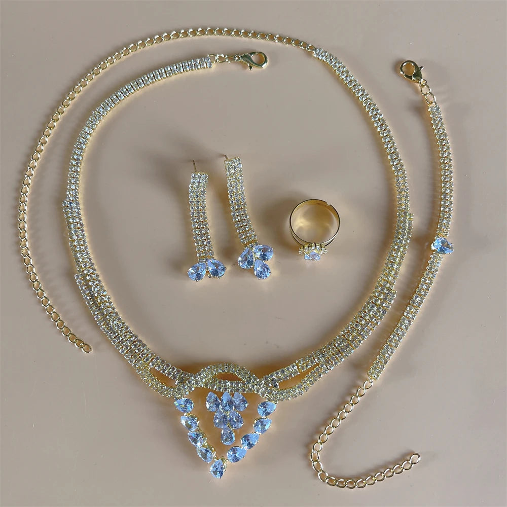 Elegant Crystal Tassel Wedding Jewelry Set - Silver & Gold