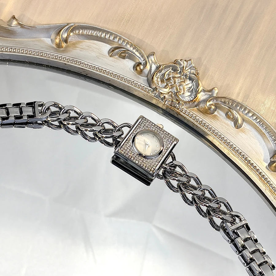 Elegant Diamond Chain Women's Watch - Luxury Square Head