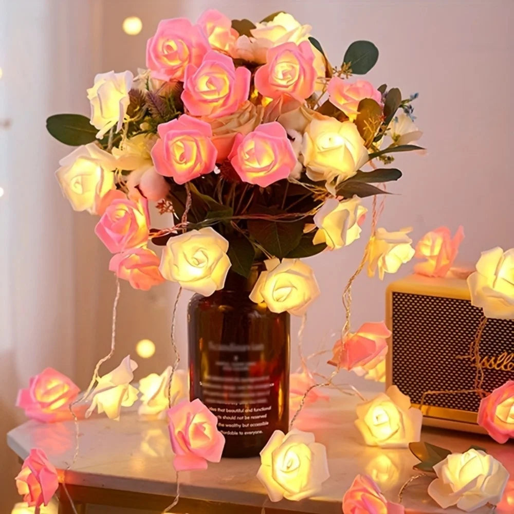 Elegant Rose String Lights - White & Pink